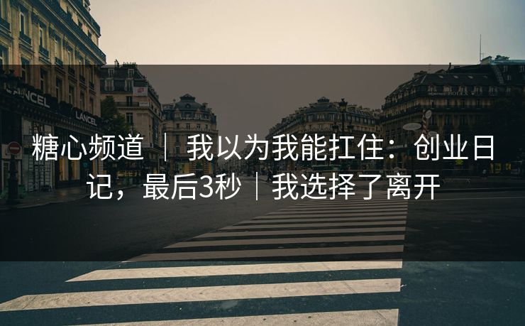 糖心频道 ｜ 我以为我能扛住：创业日记，最后3秒｜我选择了离开